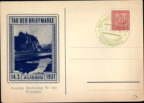 Ak Ústí nad Labem Aussig Elbe Stadt, Werbetag für die Philatelie,Tag der Briefmarke 14. Februar 1937