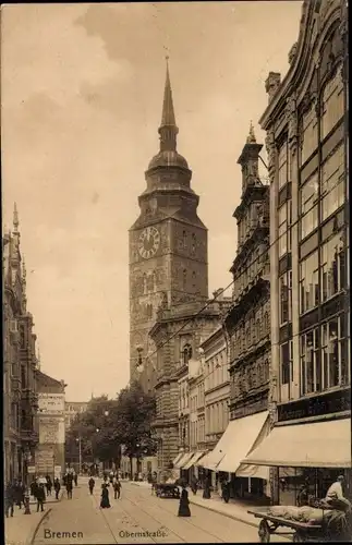 Ak Hansestadt Bremen, Obernstraße, Geschäfte, Kirchturm