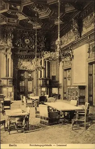 Ak Berlin Tiergarten, Reichstagsgebäude, Innenansicht, Lesesaal