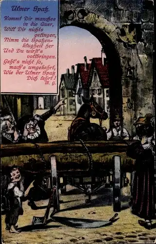 Ak Ulm an der Donau Baden Württemberg, Ulmer Spatz, Pferdekarren