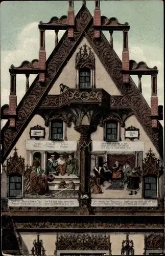 Ak Ulm an der Donau, Detailansicht des Rathauses, Gemälde an der Fassade