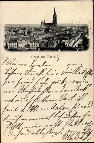 Ak Ulm an der Donau, Totalansicht der Ortschaft, Münster