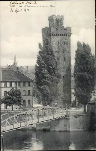 Ak Heilbronn am Neckar, Götzenturm und eiserner Steg