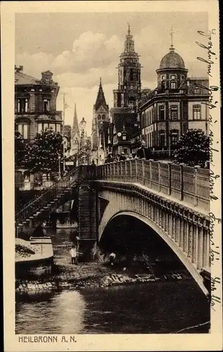 Ak Heilbronn am Neckar, Flusspartie, Brücke, Straßenpartie