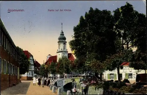 Ak Appenweier in Baden Schwarzwald, Kirche, Ortspartie