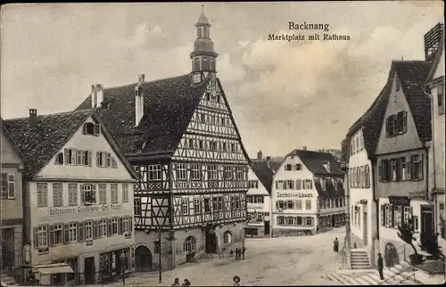 Ak Backnang in Baden Württemberg, Marktplatz, Rathaus, Gasthof zum Löwen