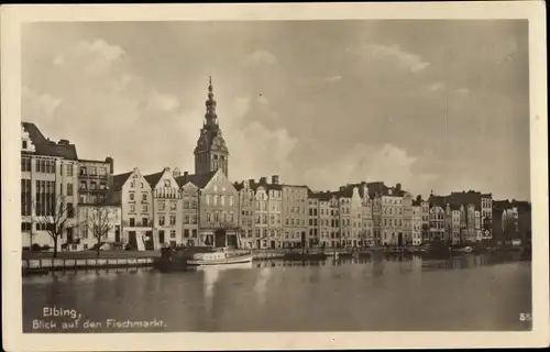 Ak Elbląg Elbing Westpreußen, Fischmarkt, Giebelhäuser