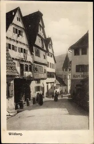 Ak Wildberg im Schwarzwald Württemberg, Straßenpartie, Wohnhäuser, Kirche