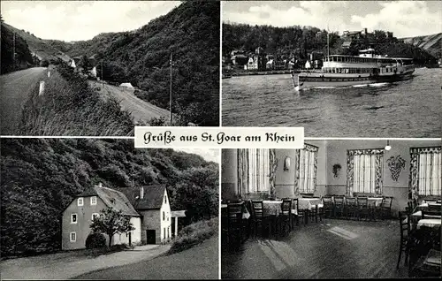 Ak Sankt Goar am Rhein, Gasthof Friedenau, Dampfer, Landschaft, Inh. Jos. Braun