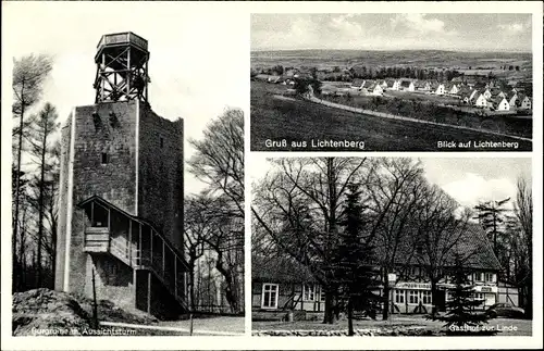 Ak Lichtenberg Salzgitter Niedersachsen, Gasthof zur Linde, Aussichtsturm, Inh. Hans Lindhorst