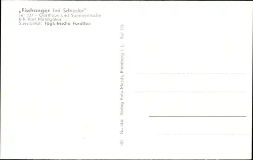 Ak Schieder Schwalenberg, Gasthaus Fischanger, Inh. Karl Mittelgöker