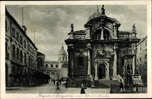 Ak Dubrovnik Kroatien, Luža Platz, Sveti Vlaho, Kirche des Heiligen Blasius