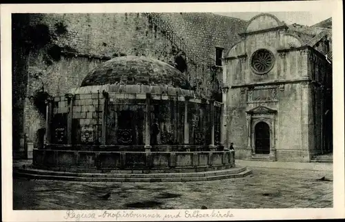 Ak Dubrovnik Kroatien, Onofriobrunnen, Erlöserkirche