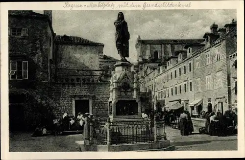 Ak Dubrovnik Kroatien, Marktplatz, Gundulić  Denkmal