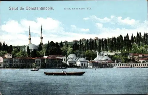 Ak Konstantinopel Istanbul Türkei, Eyoub, sur la Corne d'Or, Ruderboot