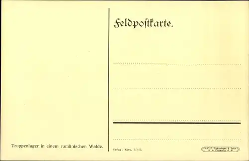 Künstler Ak Rumänien, Truppenlager in einem rumänischen Wald, I WK