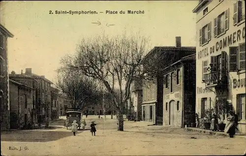 Ak Saint Symphorien Cher, Place du Marche, Hotel du Commerce