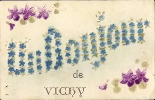 Präge Buchstaben Ak Vichy Allier, Un Bonjour de, Vergissmeinnicht, Veilchen