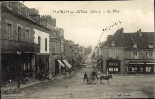 Ak Buxières les Mines Allier, La Place, Hotel Soleil