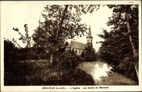 Ak Bracieux Loir et Cher, L´Eglise, Les bords du Beuvron