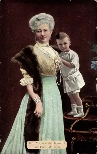 Ak Kaiserin Auguste Viktoria, Prinz Wilhelm, Portrait, Pelzstola