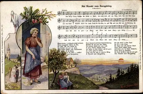 Lied Ak Vogel, Wilhelm, Nr. 41, Schneider, Rud., Mei Maadl vum Aarzgebörg, Brautpaar, Erzgebirge