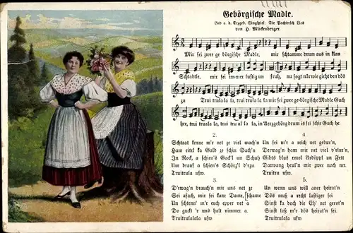 Lied Ak Mückenberger, Hilmar, Gebörgische Madle, Junge Frauen in Trachten, Erzgebirge