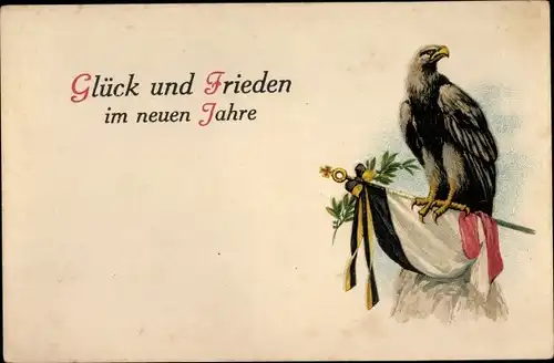 Ak Glückwunsch Neujahr, Glück und Frieden, Fahne, Adler