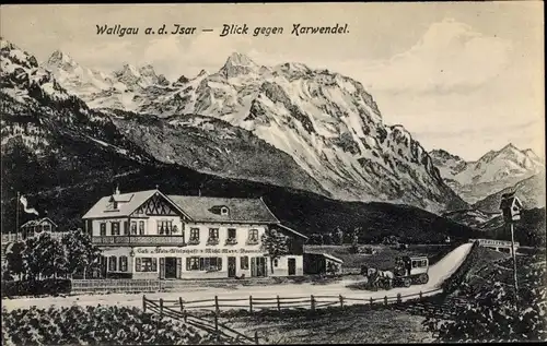 Ak Wallgau Oberbayern, Cafe Weinwirtschaft, Südende, Karwendel