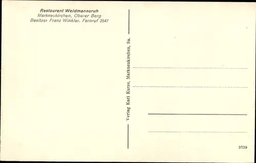 Ak Markneukirchen im Vogtland, Restaurant Weidmannsruh, Oberer Berg