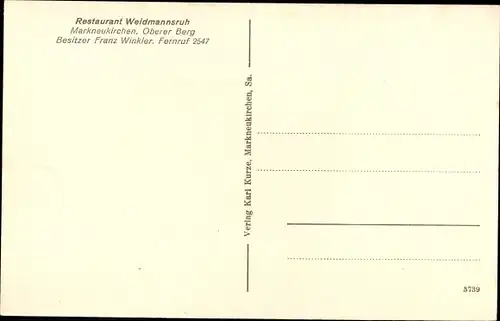 Ak Markneukirchen im Vogtland, Restaurant Weidmannsruh, Oberer Berg