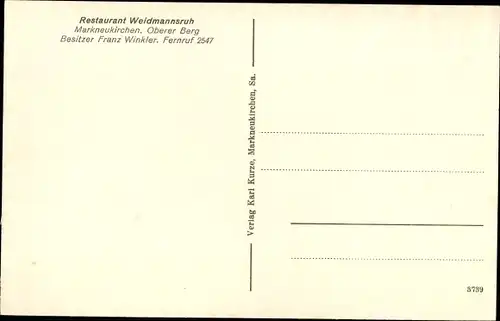 Ak Markneukirchen im Vogtland, Restaurant Weidmannsruh, Oberer Berg