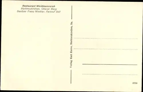 Ak Markneukirchen im Vogtland, Restaurant Weidmannsruh, Oberer Berg