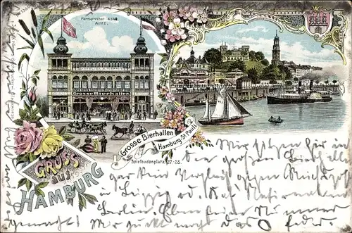 Litho Hamburg Mitte St. Pauli, Große Bierhallen, Spielbudenplatz 27