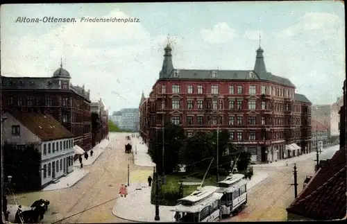 Ak Hamburg Altona Ottensen, Friedenseichenplatz, Straßenbahn, Zieher