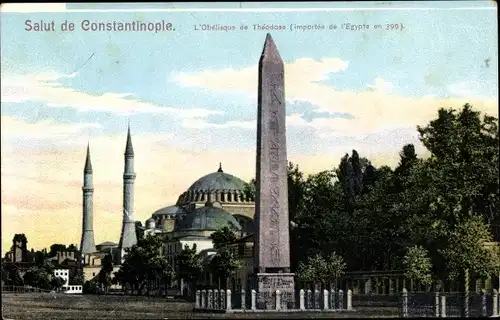 Ak Konstantinopel Istanbul Türkei, L'Obelisque de Theodose, ägypt. Obelisk, Moschee