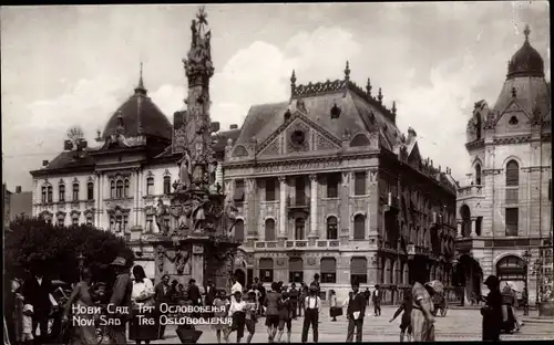 Ak Novi Sad Újvidék Neusatz Serbien, Straßenpartie, Dnekmal