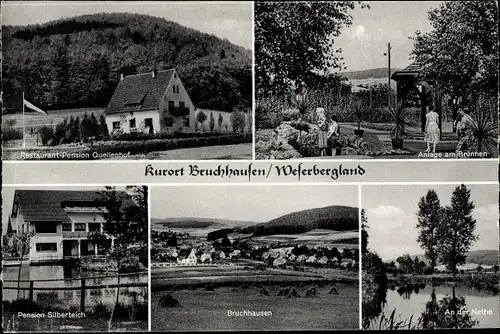Ak Bruchhausen Höxter an der Weser, Gesamtansicht, Quellenhof, Pension Silberteich