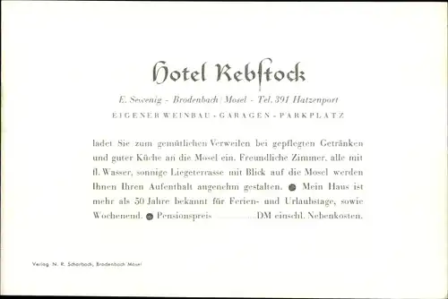 Ak Brodenbach an der Mosel, Gasthof Hotel Rebstock, Terrasse, Bes. E. Sewenig