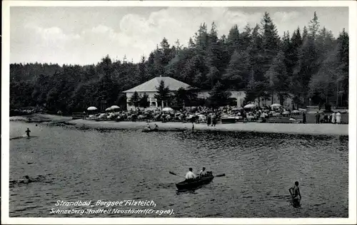 Ak Neustädtel Schneeberg im Erzgebirge, Strandbad Bergsee Filzteich, Strandkaffee, Inh. K. Schnabel