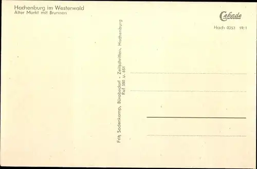 Ak Hachenburg im Westerwald, alter Markt mit Brunnen, Westerwaldbank