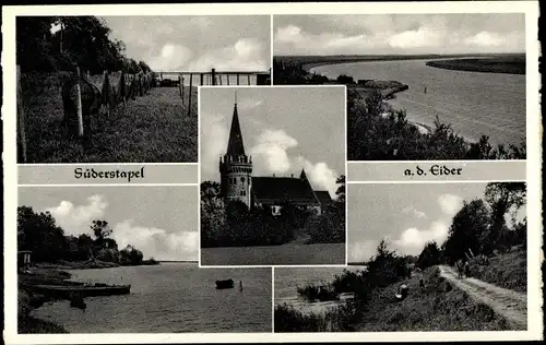 Ak Süderstapel Stapel Schleswig Holstein, Kirche, Eiderblick, Fischernetze