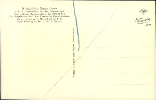 Ak Plön in Holstein, Prinzeninsel, Niedersächs. Bauernhaus, Innenansicht, Inh. R. Iversen