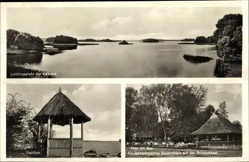 Ak Plön in Holstein, Niedersächs. Bauernhaus auf der Prinzeninsel, Pavillon