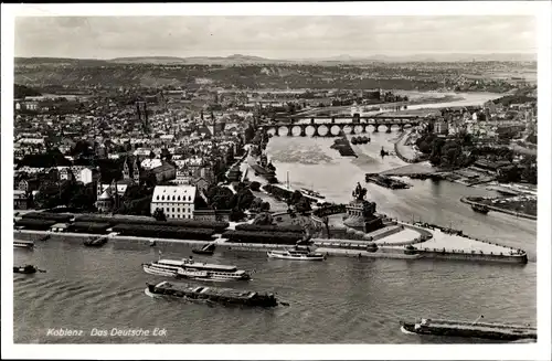 Ak Koblenz am Rhein, Das Deutsche Eck, Fliegeraufnahme