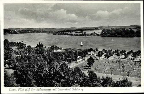 Ak Baldeney Essen im Ruhrgebiet, Blick auf den Baldeneysee mit Strandbad