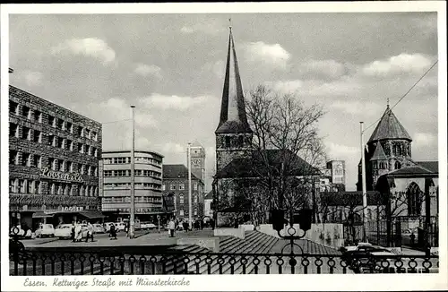 Ak Essen im Ruhrgebiet, Kettwiger Straße mit Münsterkirche, Loosen & Co.