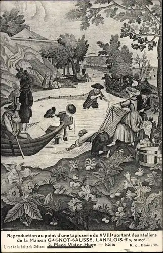 Ak Blois Loir et Cher, Reproduction au point d´une tapisserie du XVIII, Gagnot Sausse