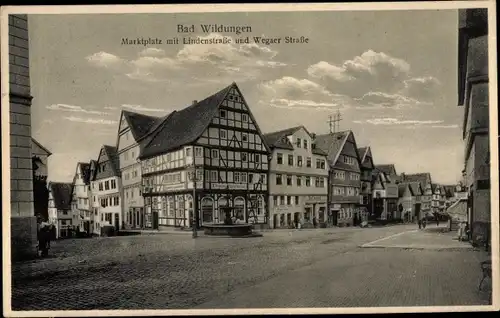 Ak Bad Wildungen in Nordhessen, Marktplatz, Lindenstraße, Wegaer Straße