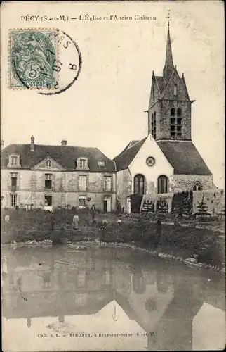 Ak Pecy Seine et Marne, L'Eglise et l'Ancien Chateau